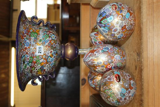 Murano glass vase and 5 balls